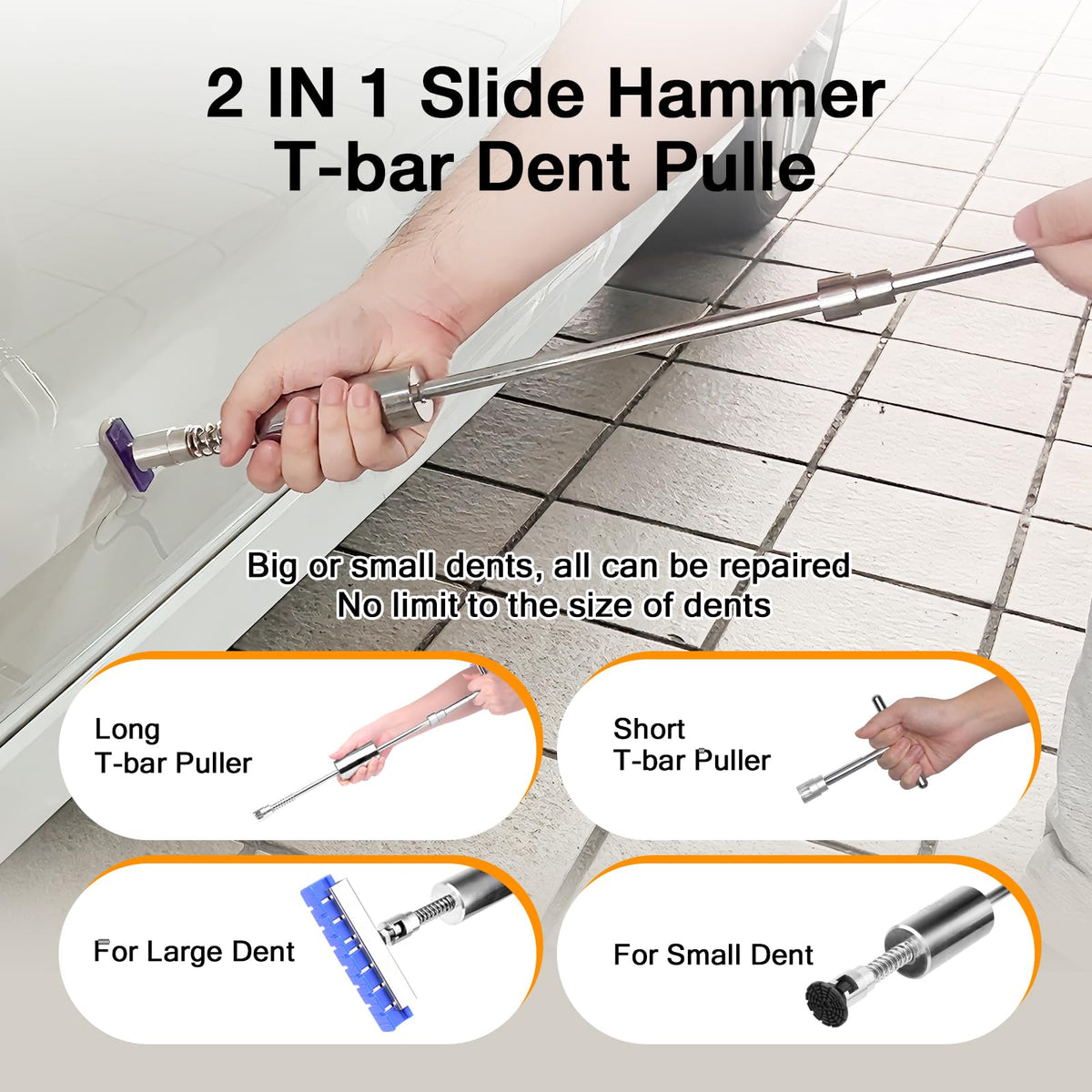AUTOPDR T-bar slide hammer detail illustrating strong leverage capability