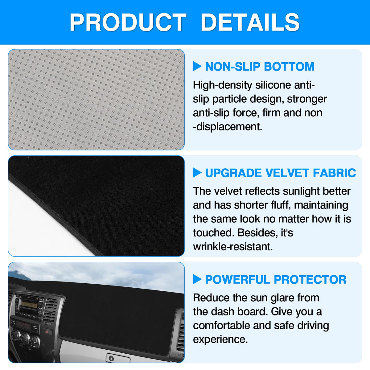 Autorder adhesive pads detail for secure installation without damaging dash
