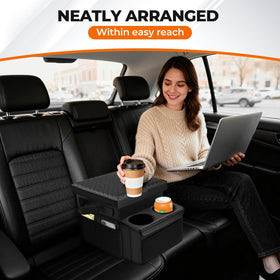 Autorder top view with both foldable cup holders open showing drink accessibility benefit