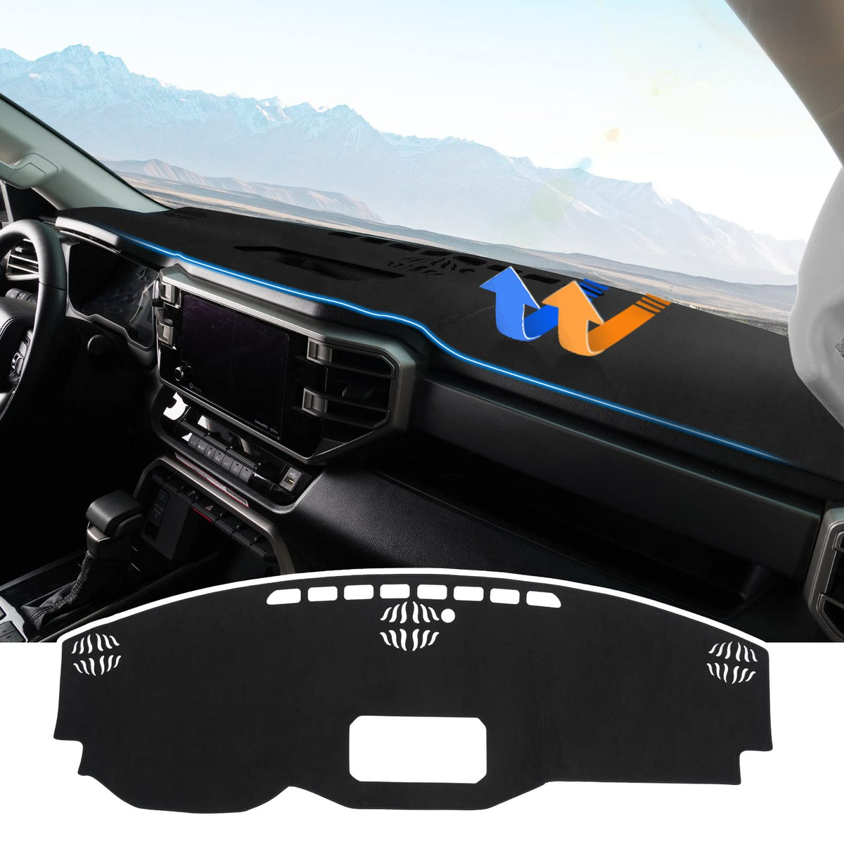Autorder front view of dash cover showing custom fit and UV protection benefit