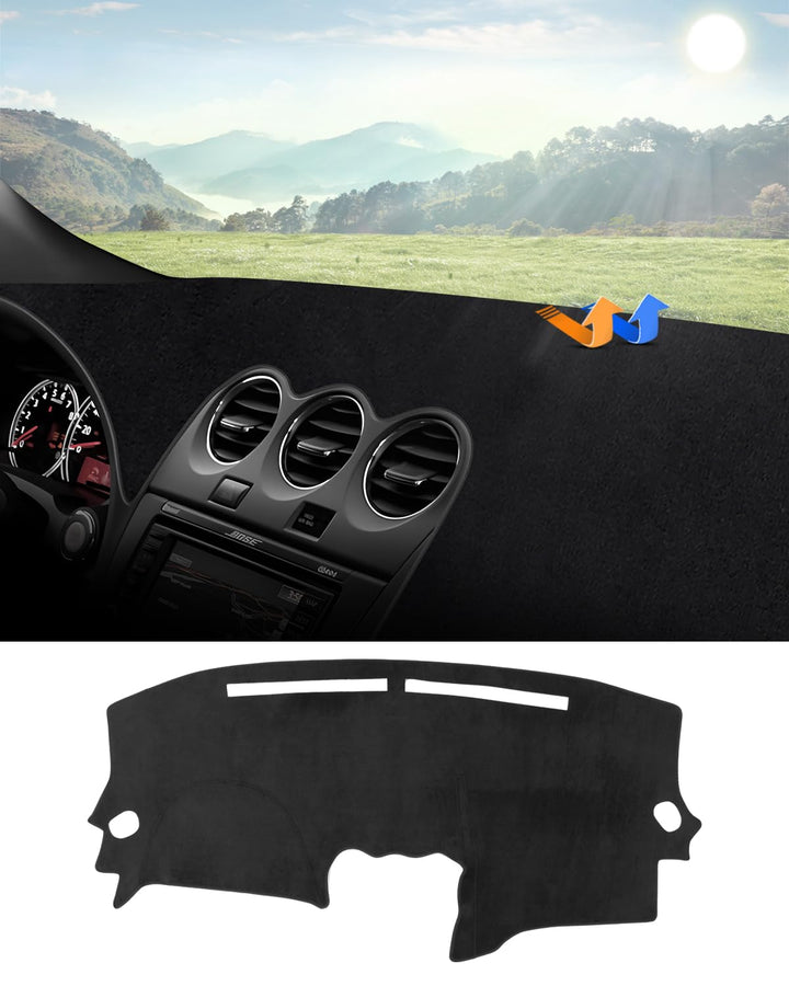 Autorder front view of dash cover packaging showing fit for Nissan Altima