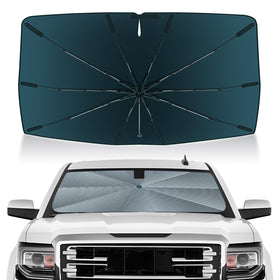 Autorder front view of umbrella sun shade on windshield showing full coverage benefit