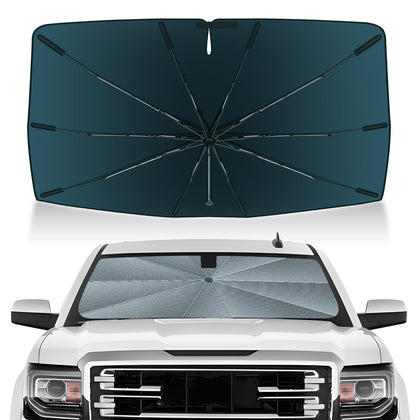 Autorder front view of umbrella sun shade on windshield showing full coverage benefit