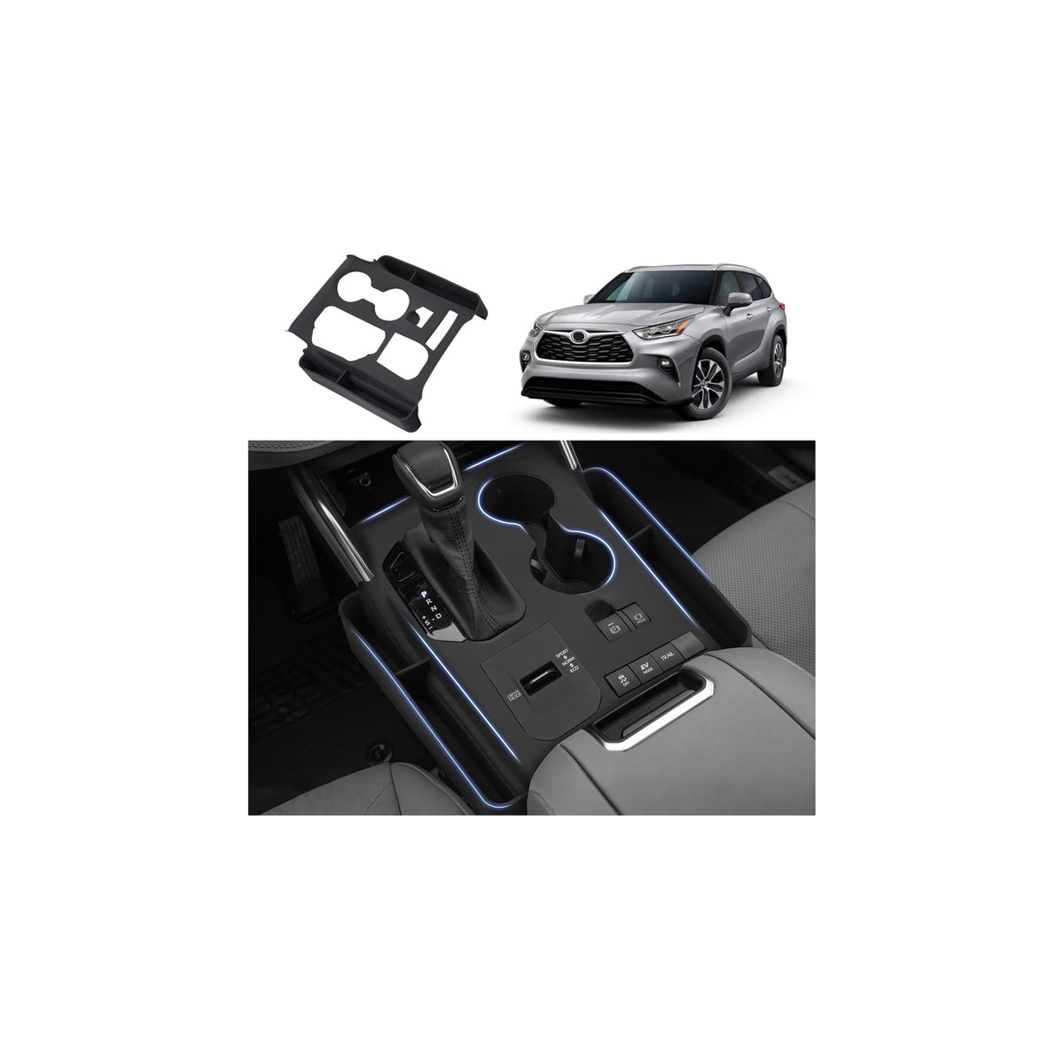 Autorder front view showing console organizer fitted and neat storage benefit