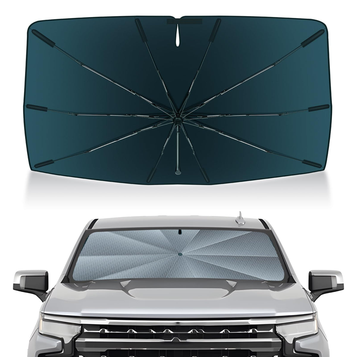 Autorder front view installed showing perfect windshield fit and sun protection