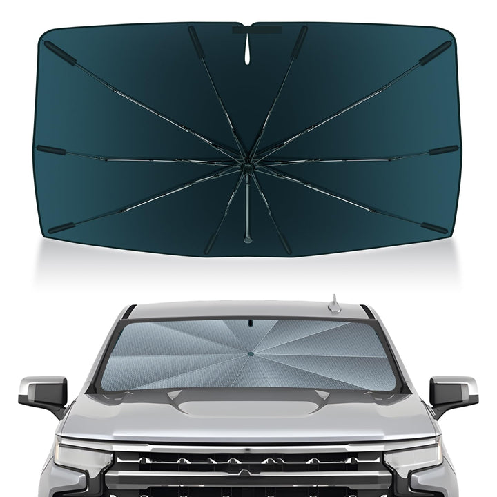 Autorder front view installed showing perfect windshield fit and sun protection