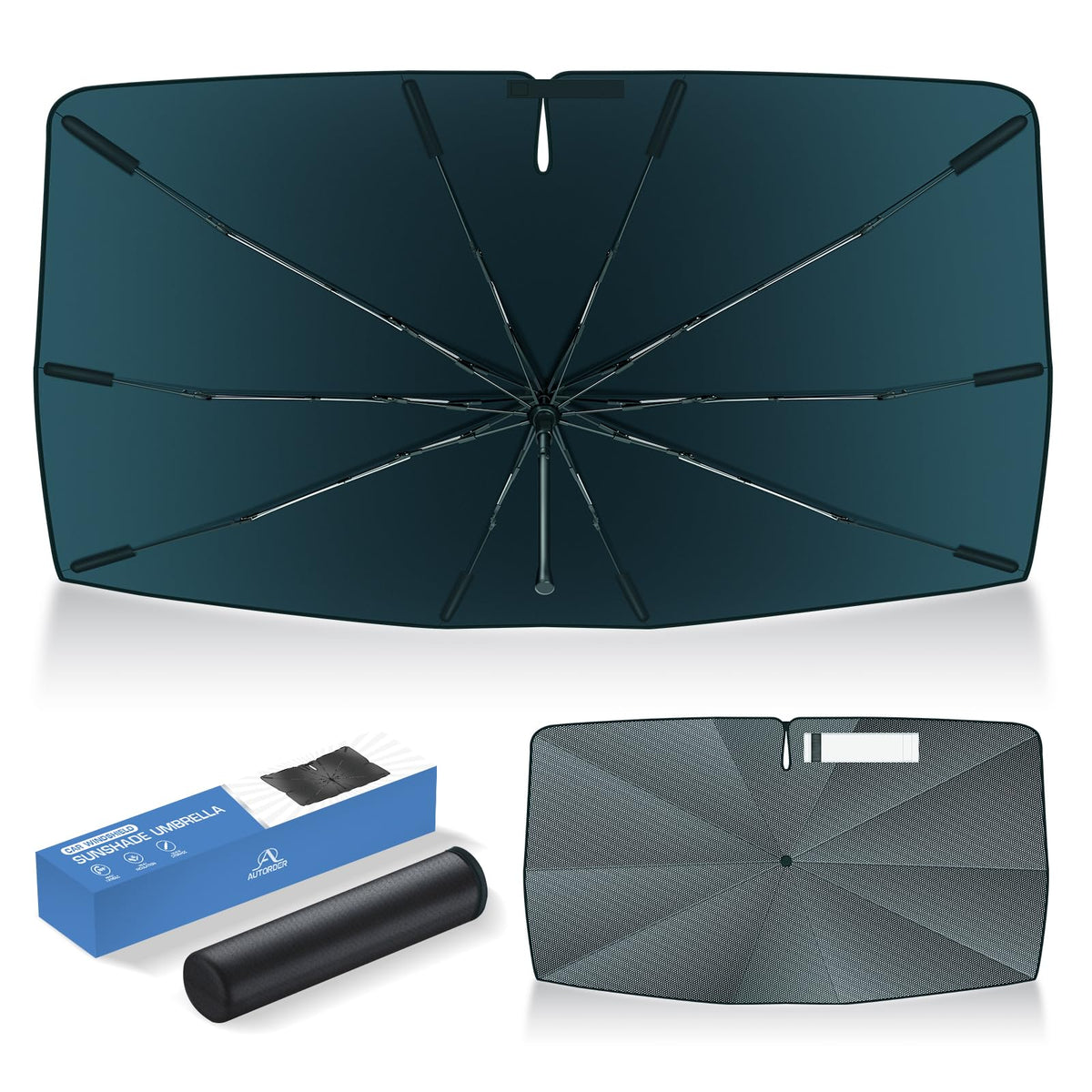 Autorder front view showing full sunshade fit and brand protection