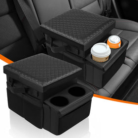 Autorder front view of seat organizer showing main compartment and tidy storage benefit