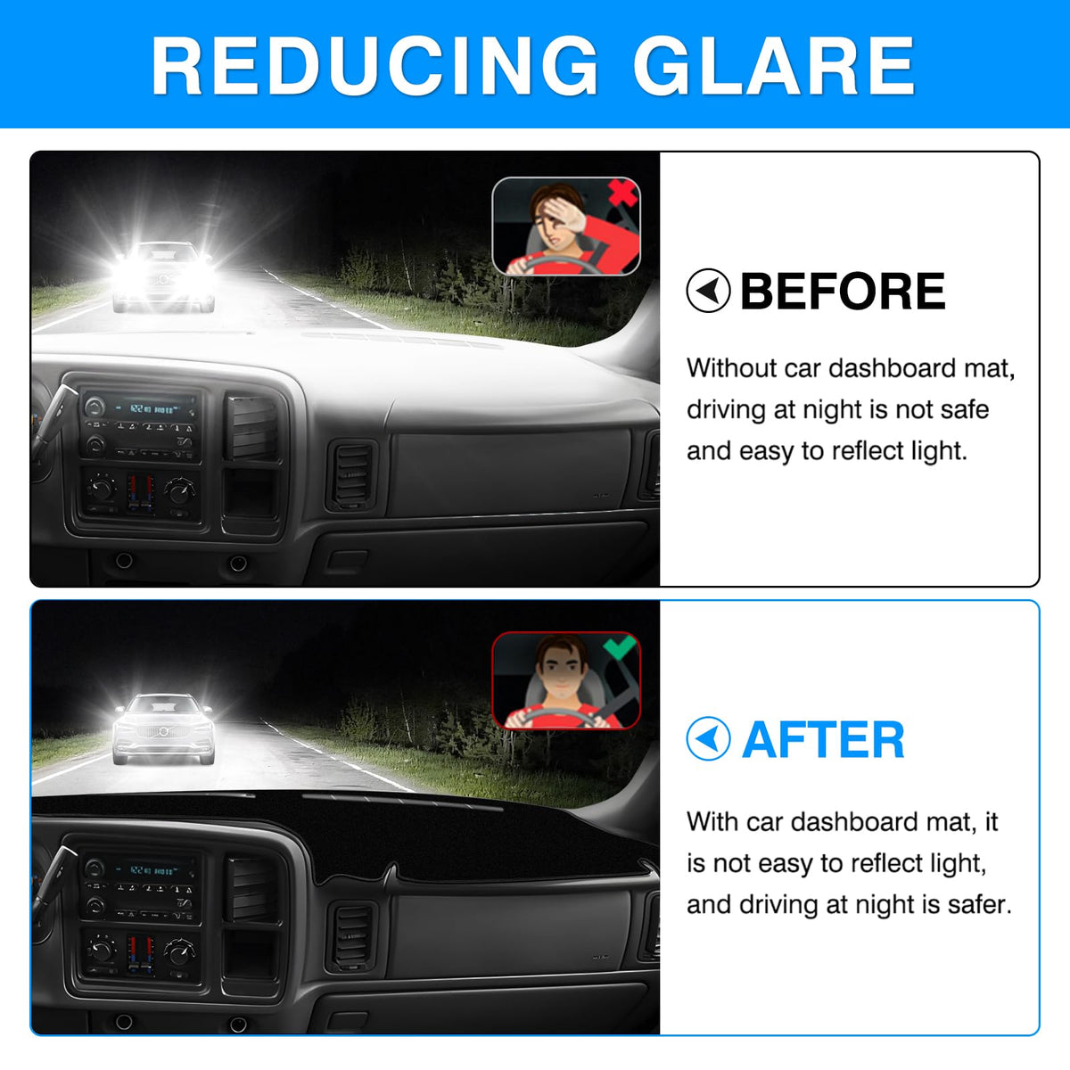 Autorder installed on Chevy Silverado dashboard reducing glare for safer driving
