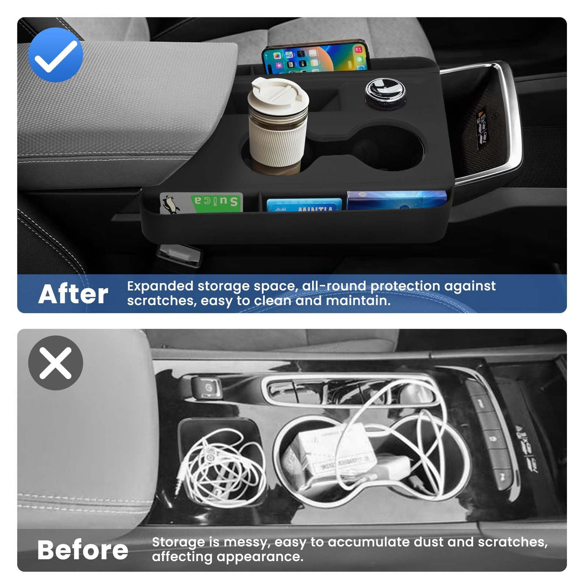 Autorder organizer installed in 2025 Equinox console showing tidy storage