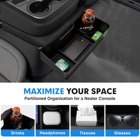 Autorder interior compartments with organized items for quieter rides