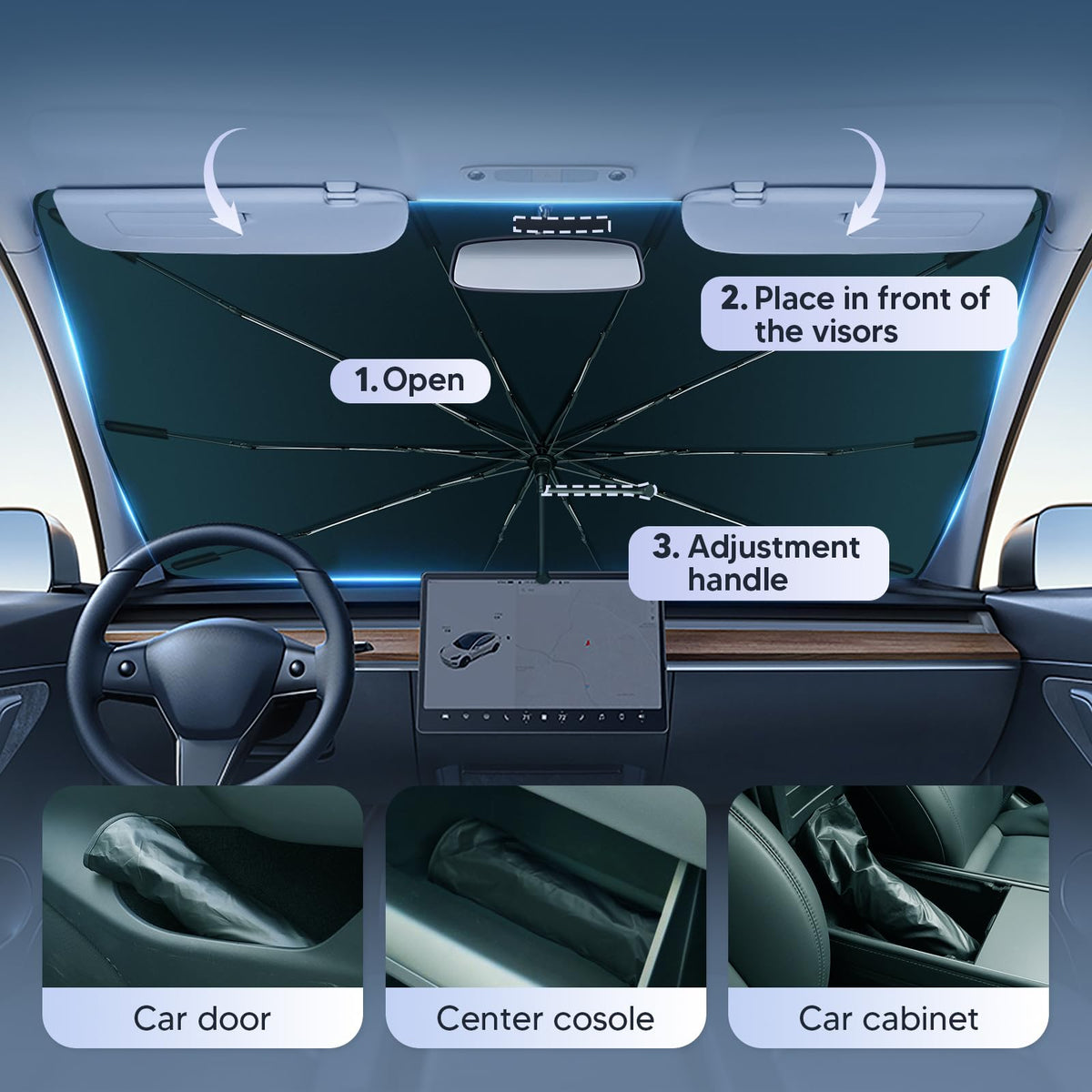 Autorder lifestyle image of parked Sienna with shade protecting interior from sun