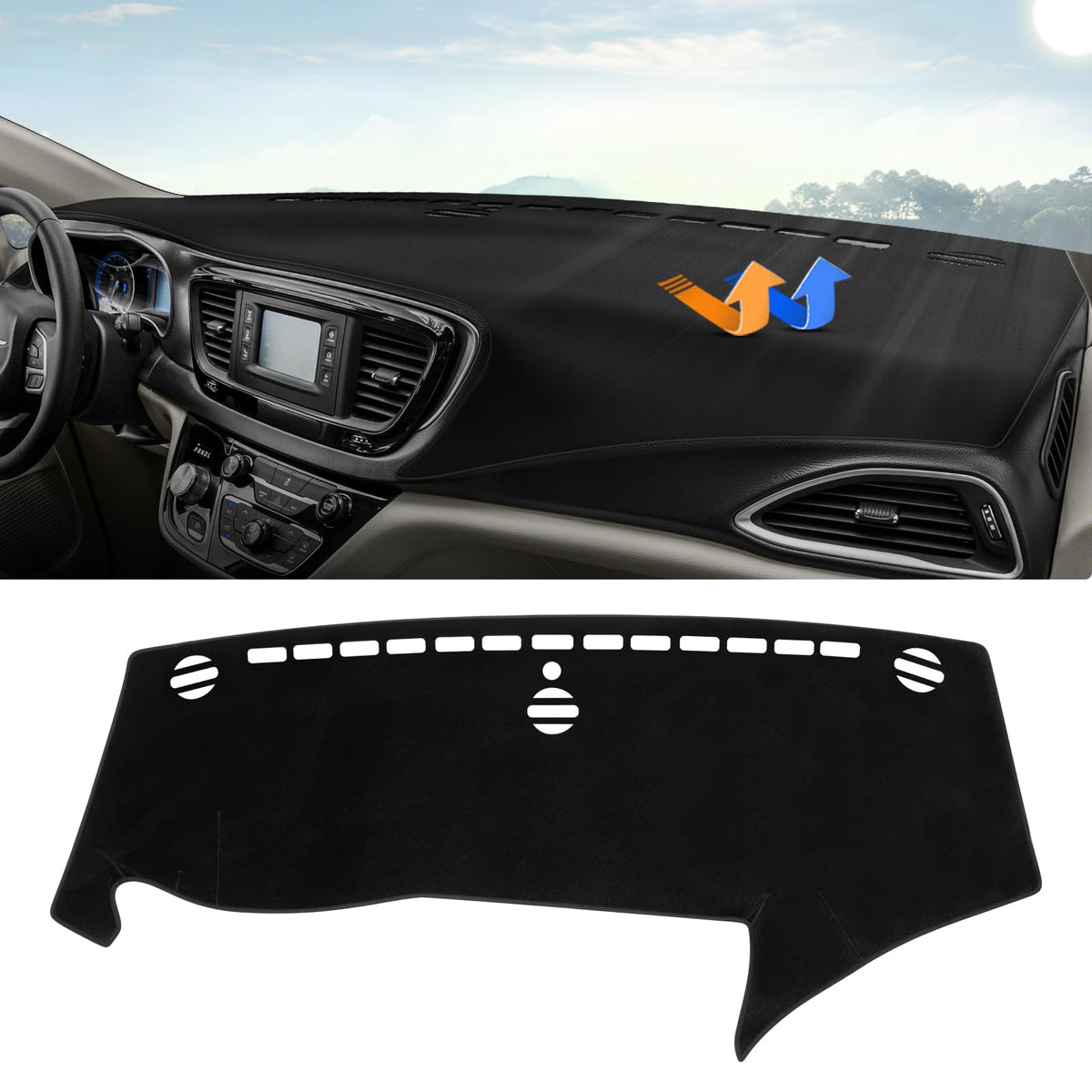 Autorder front view installed on Pacifica dashboard reduces glare
