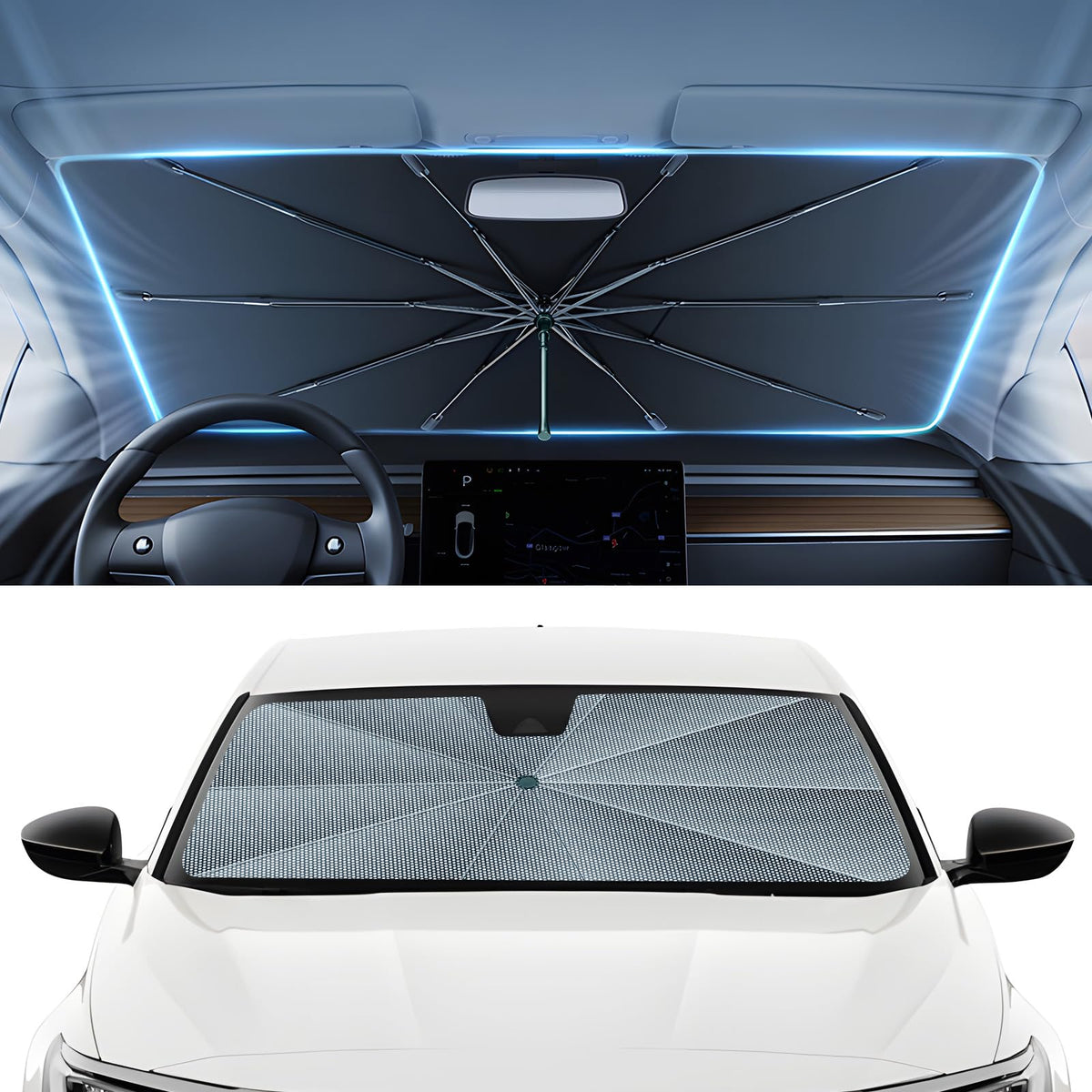 Autorder front view installed on Accord windshield showing full coverage and cooling benefit