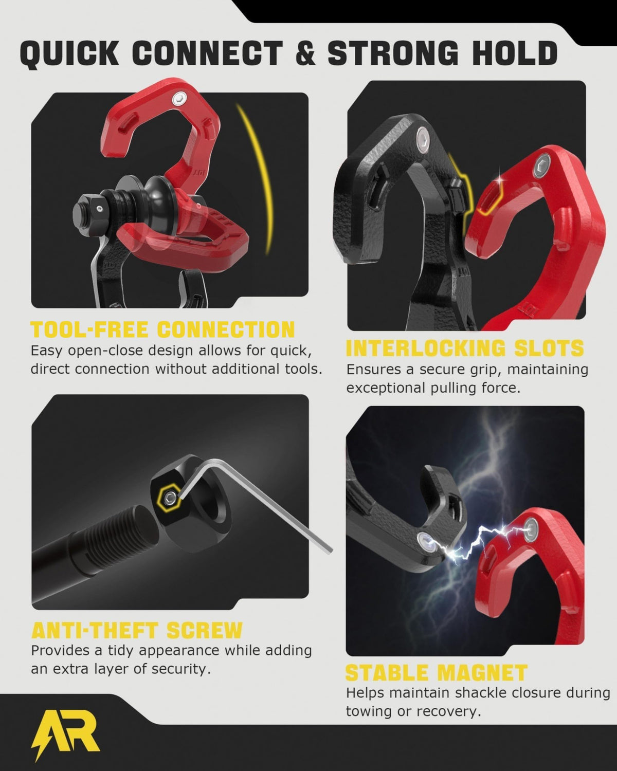 AUTORICH separate 3/4 inch D-ring shackle attached showing secure connection