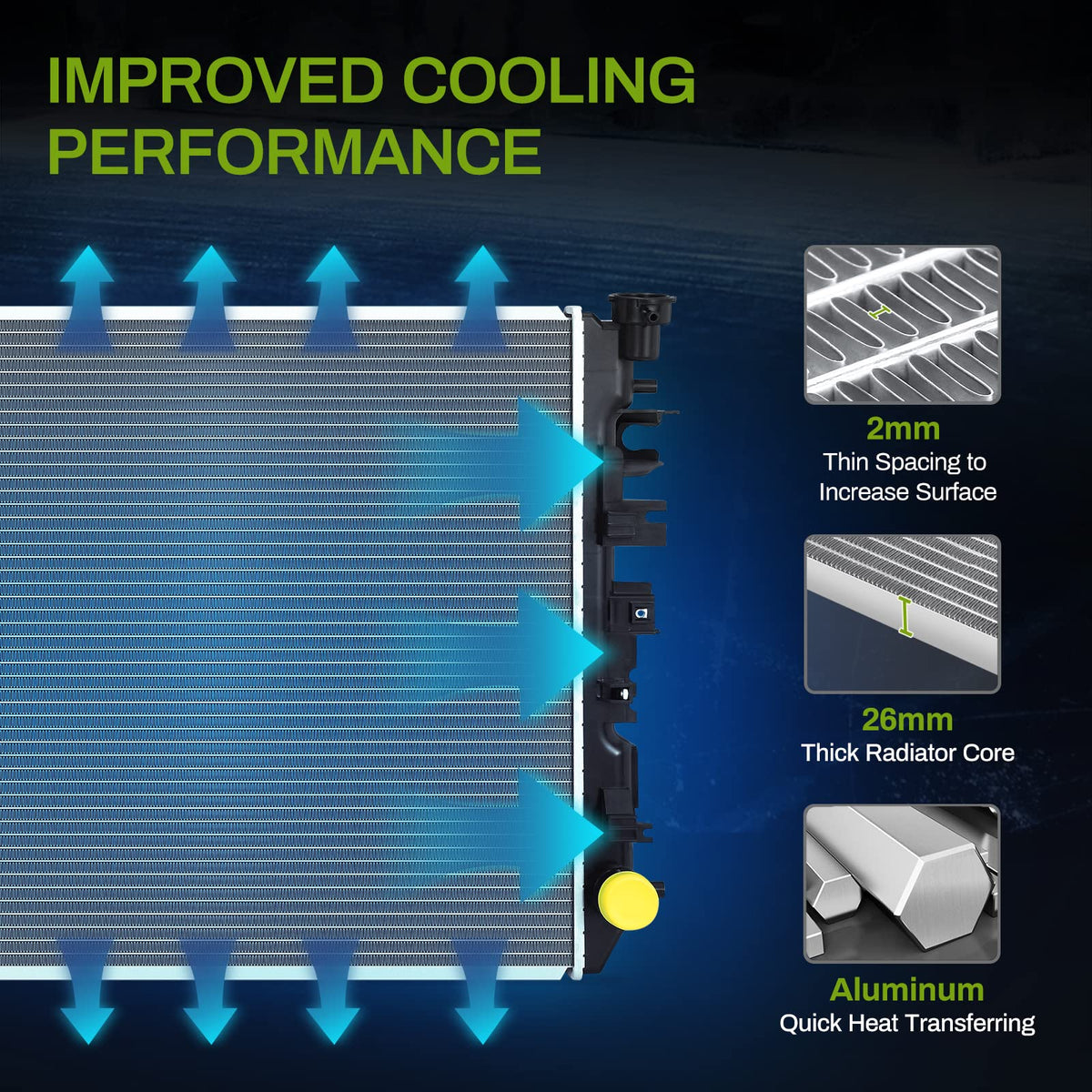 AUTOSAVER88 close-up of aluminum core fins showing multi-louvered design for improved heat transfer