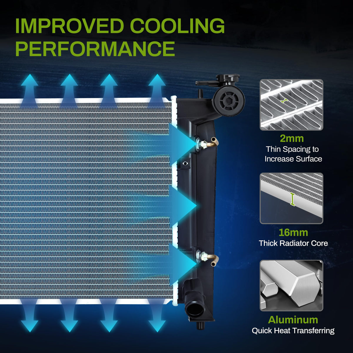 AUTOSAVER88 radiator installed in an engine bay demonstrating direct-fit replacement