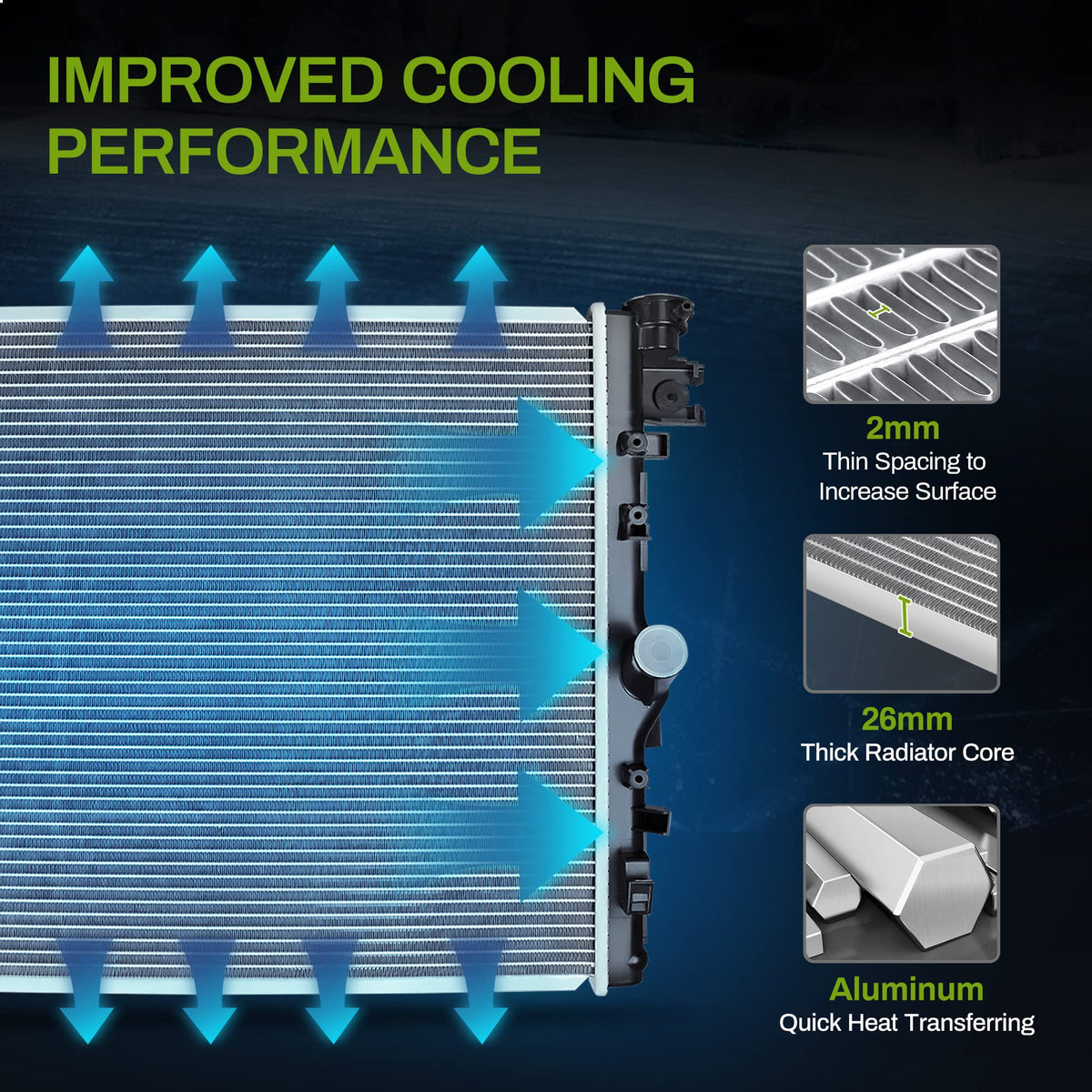 AUTOSAVER88 radiator installed in Jeep Wrangler engine bay demonstrating direct-fit replacement benefit