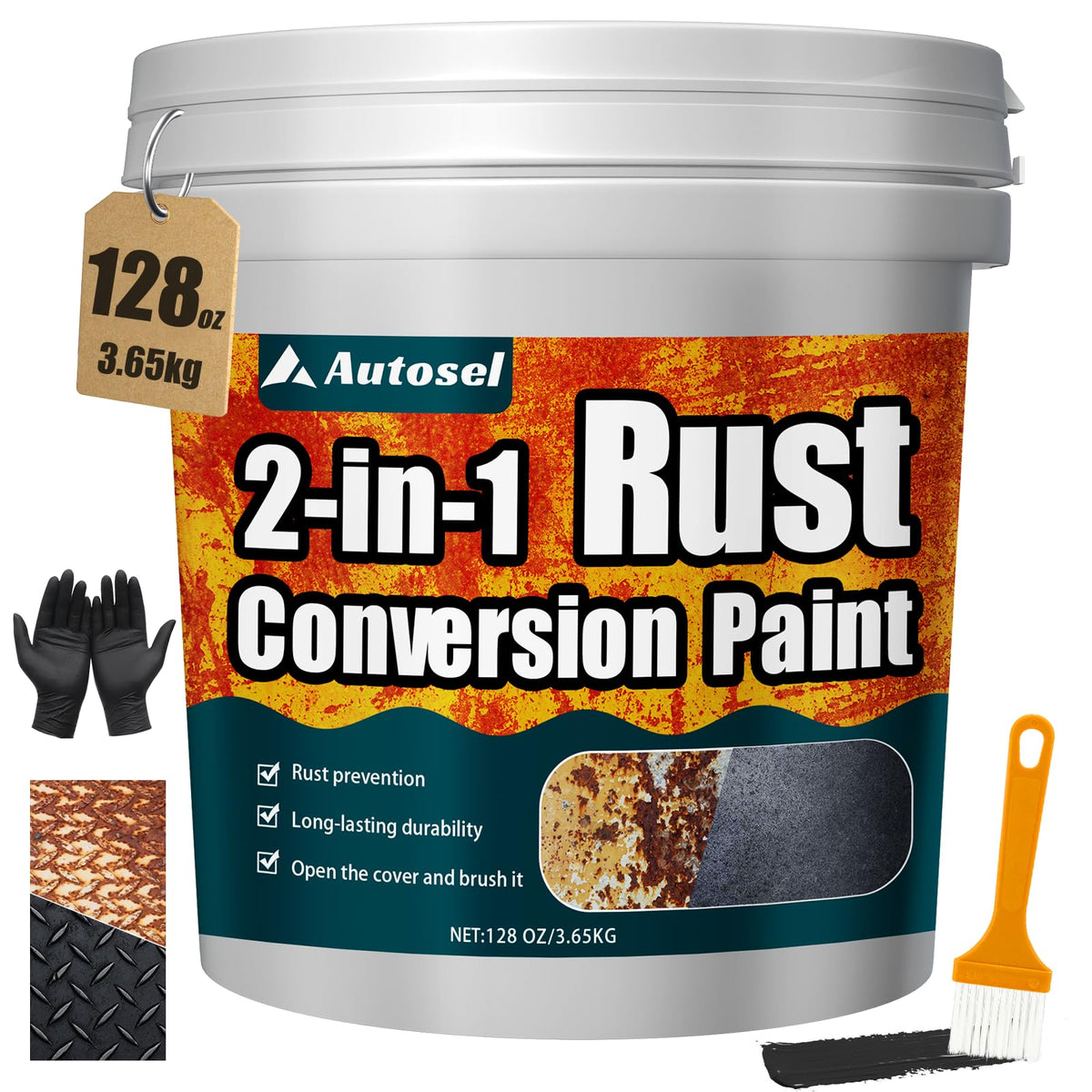 Autosel front label on 128 oz can showing product identity and benefits