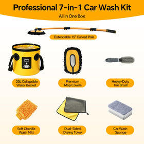 AutoShark extendable pole reaching SUV roof for safer high-area cleaning benefit