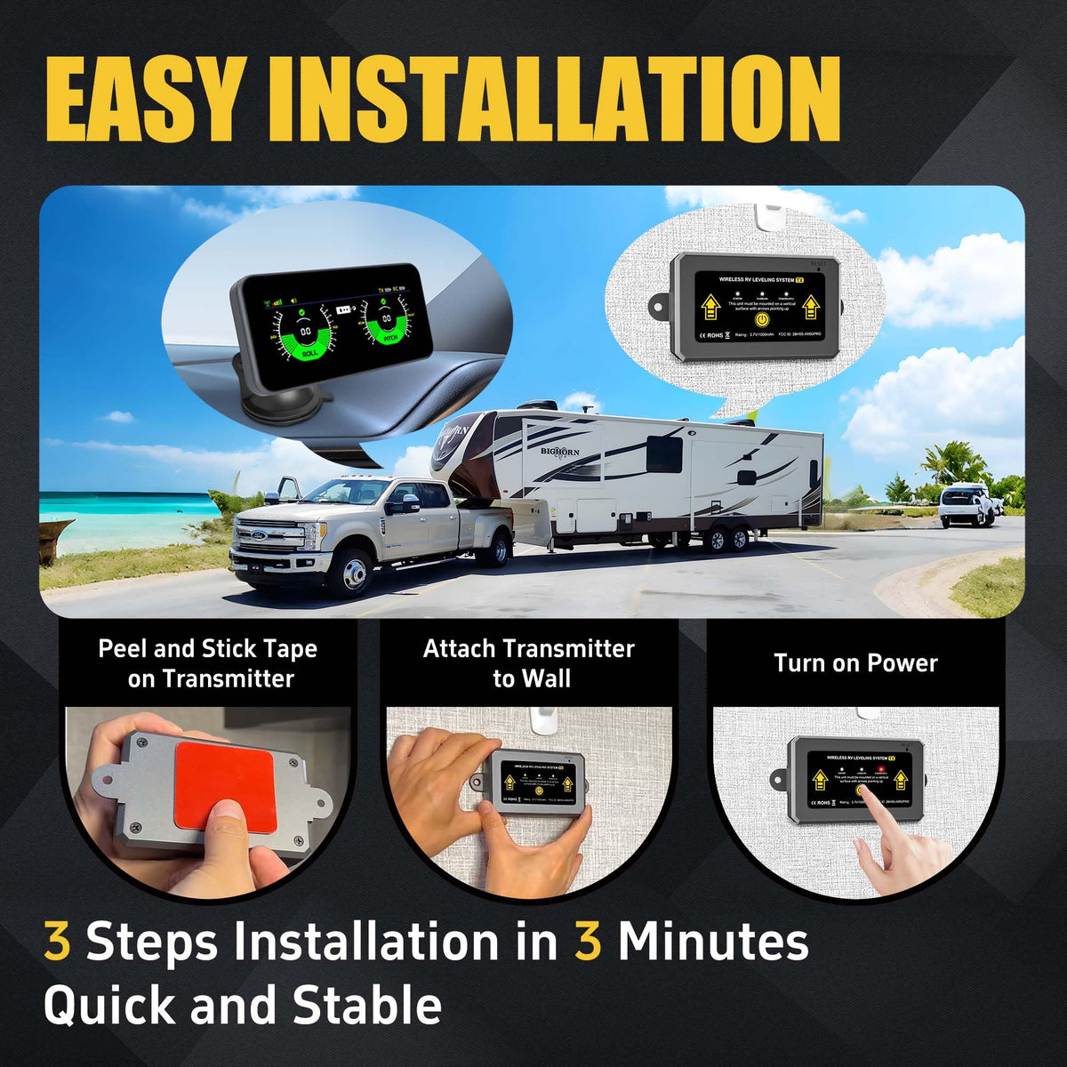 AUTOSIRS transmitter mounted to RV chassis providing accurate angle sensing