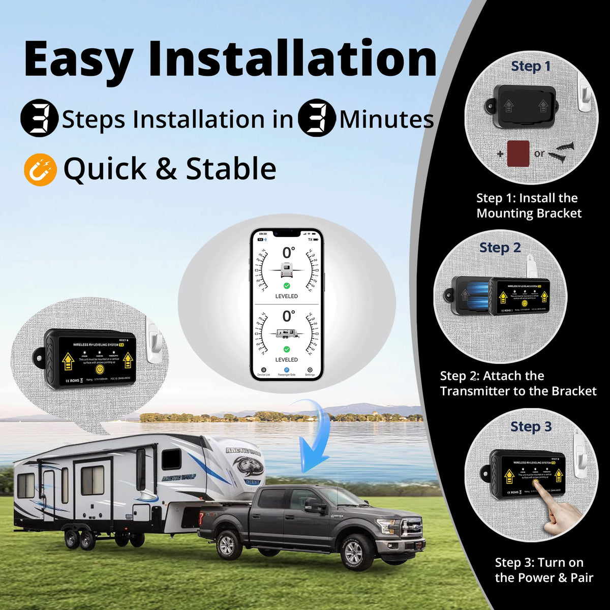 AUTOSIRS app screen in hand showing live angles for quicker setup