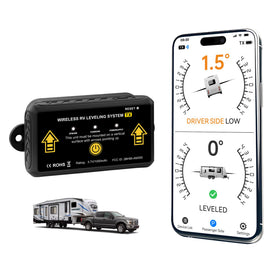 AUTOSIRS front-mounted transmitter on RV showing fast leveling benefit