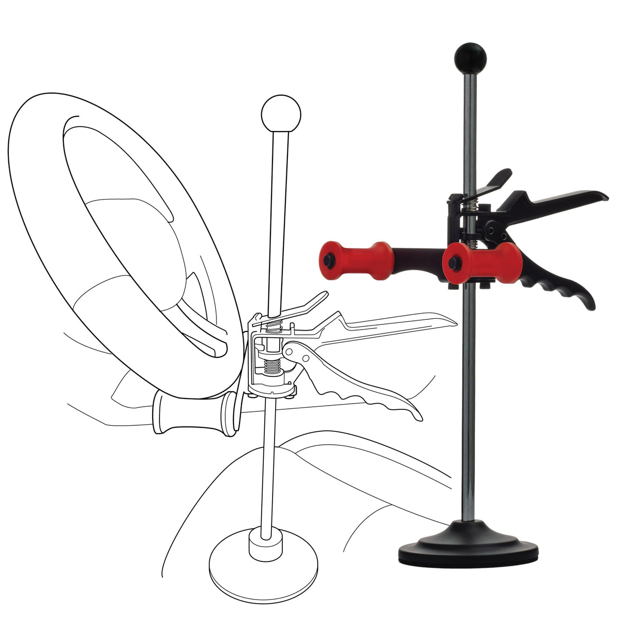 AUTOSOLO front view showing holder ready to secure steering wheel for stable alignment