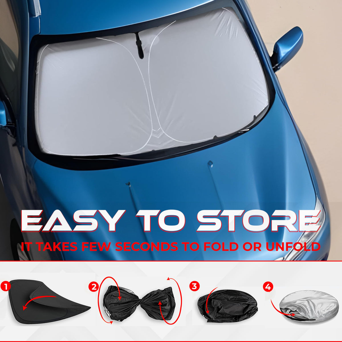 Autotech Park sunshade next to ruler showing custom-fit Odyssey dimensions