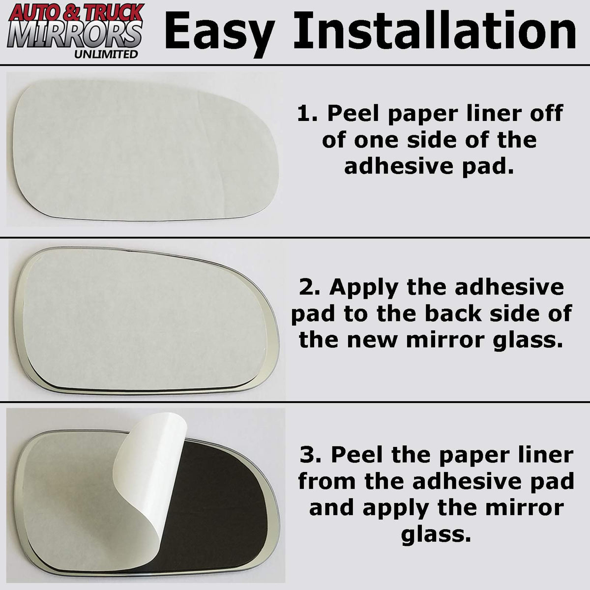 AutoTruckMirrorsUnlimited adhesive pad contour view, strong adhesion benefit