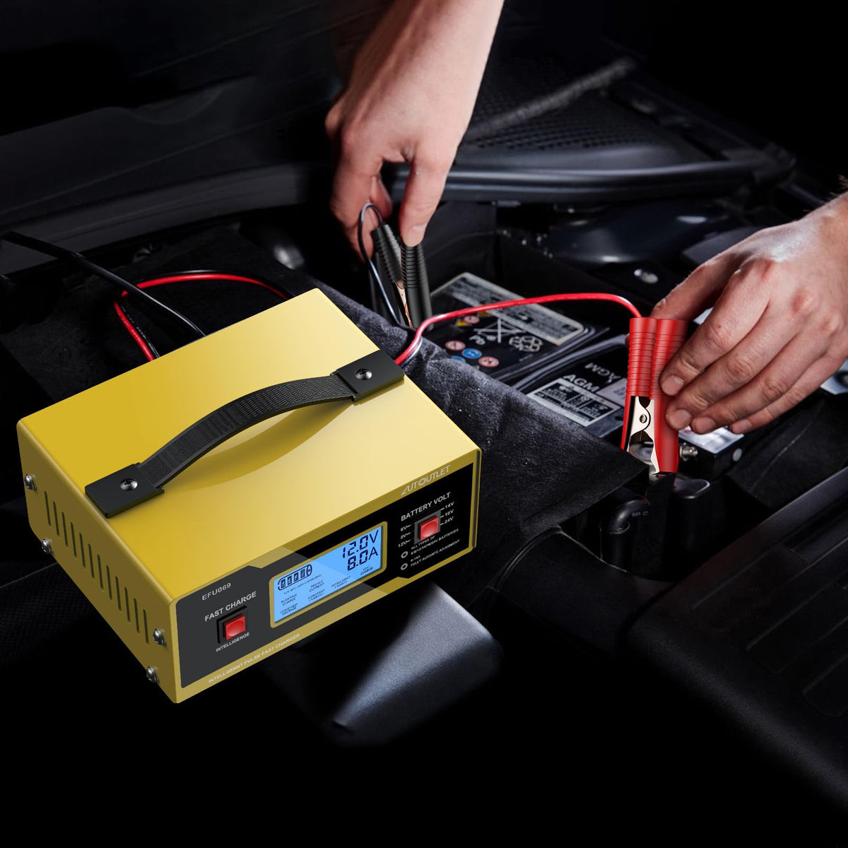 AUTOUTLET attached to motorcycle battery, compact fit and convenience benefit