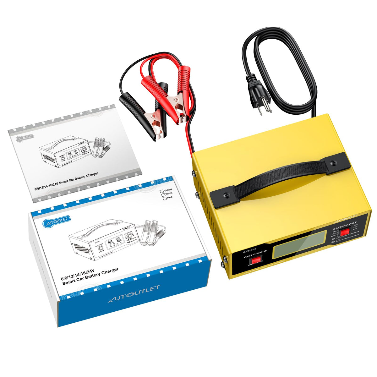 AUTOUTLET label and specifications closeup, clear ratings and safety info benefit