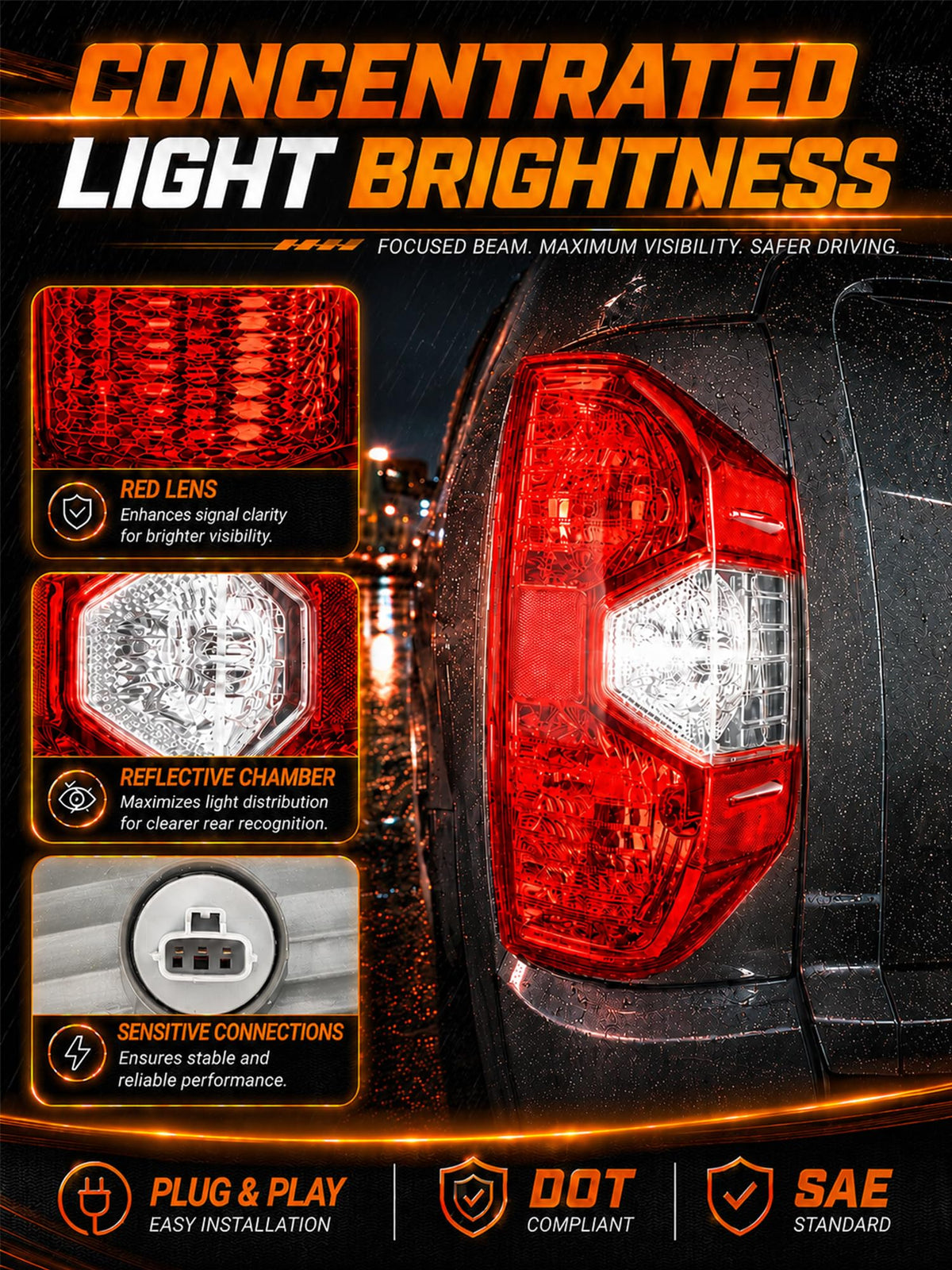Autoverve tail light on truck at night showing bright rear visibility improvement