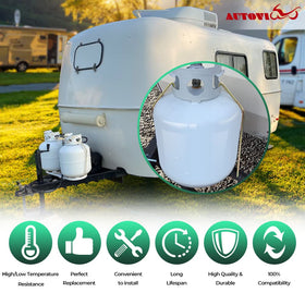 AUTOVIC mounted on trailer side stabilizing propane tank during travel