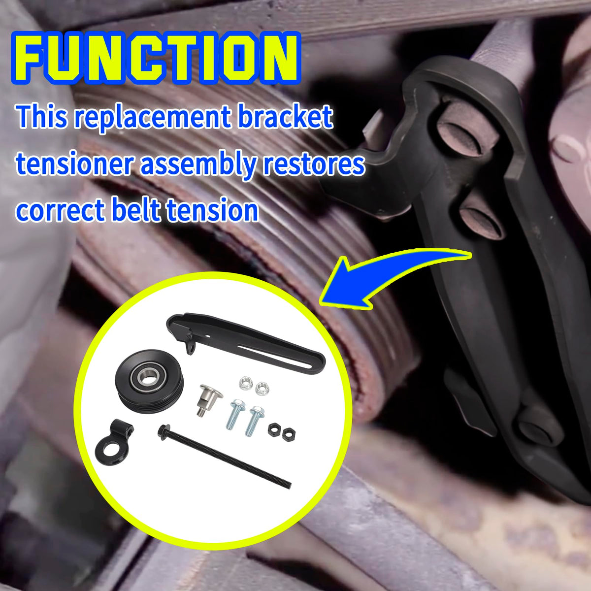 AUTOVIC tensioner mounted on engine demonstrating direct-fit installation ease
