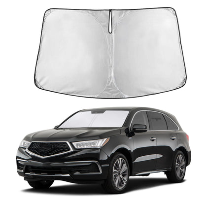 Autovir sun shade front view showing full windshield coverage and cooler cabin benefit