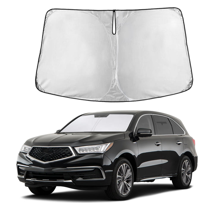 Autovir sun shade front view showing full windshield coverage and cooler cabin benefit