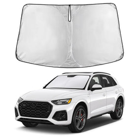 Autovir front view of sun shade showing full windshield fit and maximal coverage