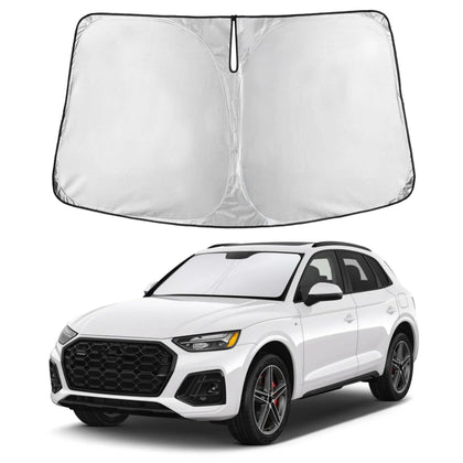 Autovir front view of sun shade showing full windshield fit and maximal coverage