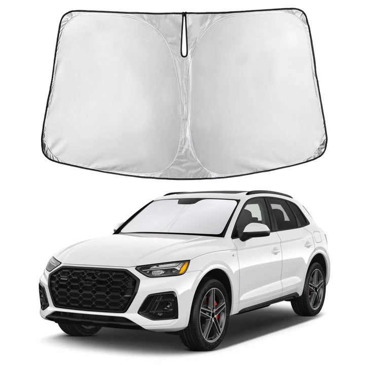 Autovir front view of sun shade showing full windshield fit and maximal coverage