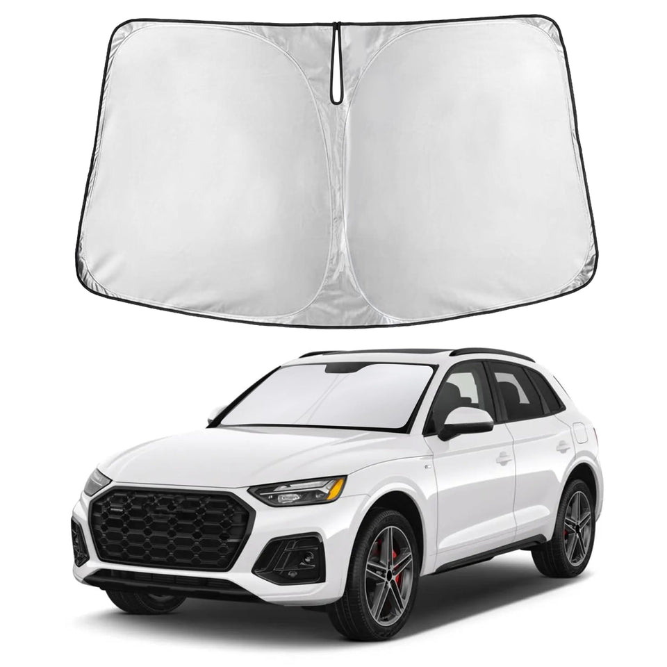 Autovir front view of sun shade showing full windshield fit and maximal coverage