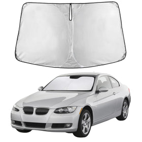 Autovir front view of custom-fit shade showing full windshield coverage benefit