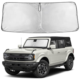 Autovir sun shade front view showing full windshield coverage and fit benefit