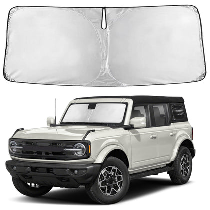 Autovir sun shade front view showing full windshield coverage and fit benefit