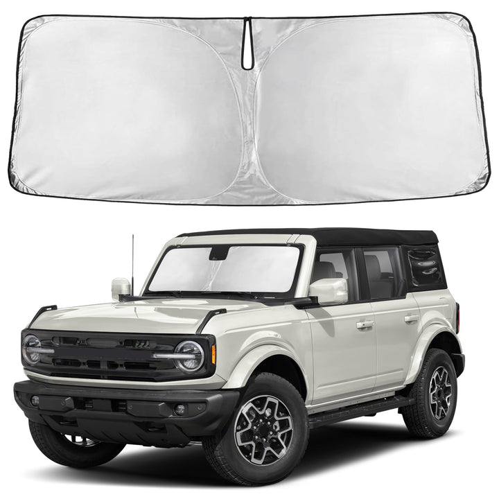 Autovir sun shade front view showing full windshield coverage and fit benefit