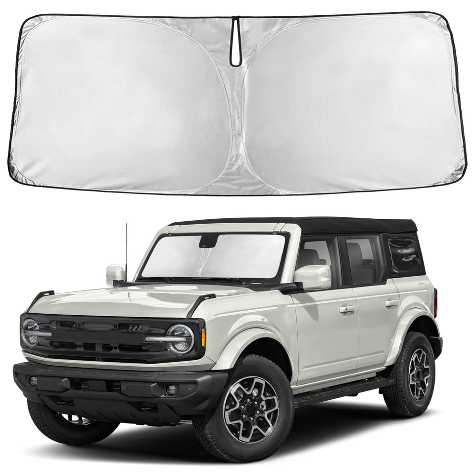 Autovir sun shade front view showing full windshield coverage and fit benefit