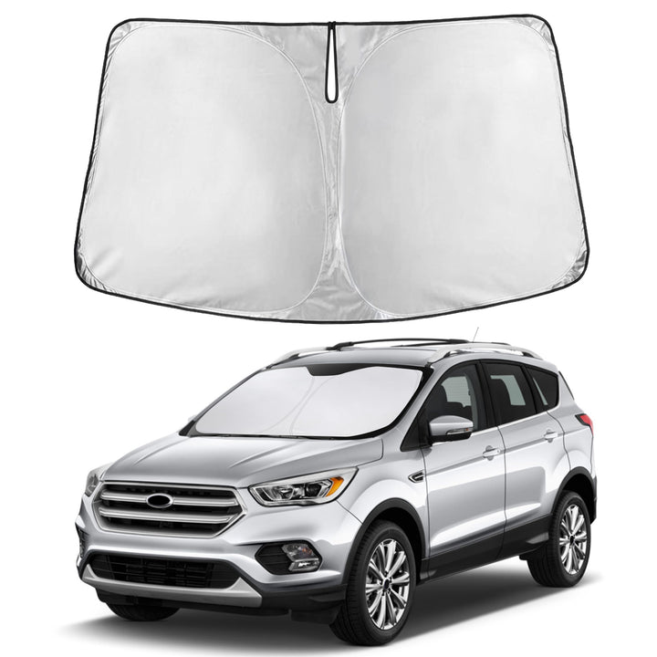Autovir front-installed shade covering Ford Escape windshield reducing dashboard heat
