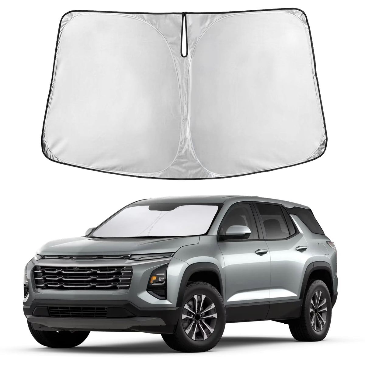 Autovir front view showing full coverage and neat fit for Equinox windshield, protects interior
