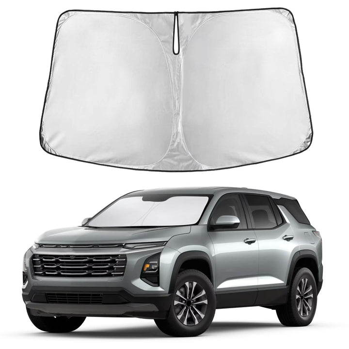 Autovir front view showing full coverage and neat fit for Equinox windshield, protects interior