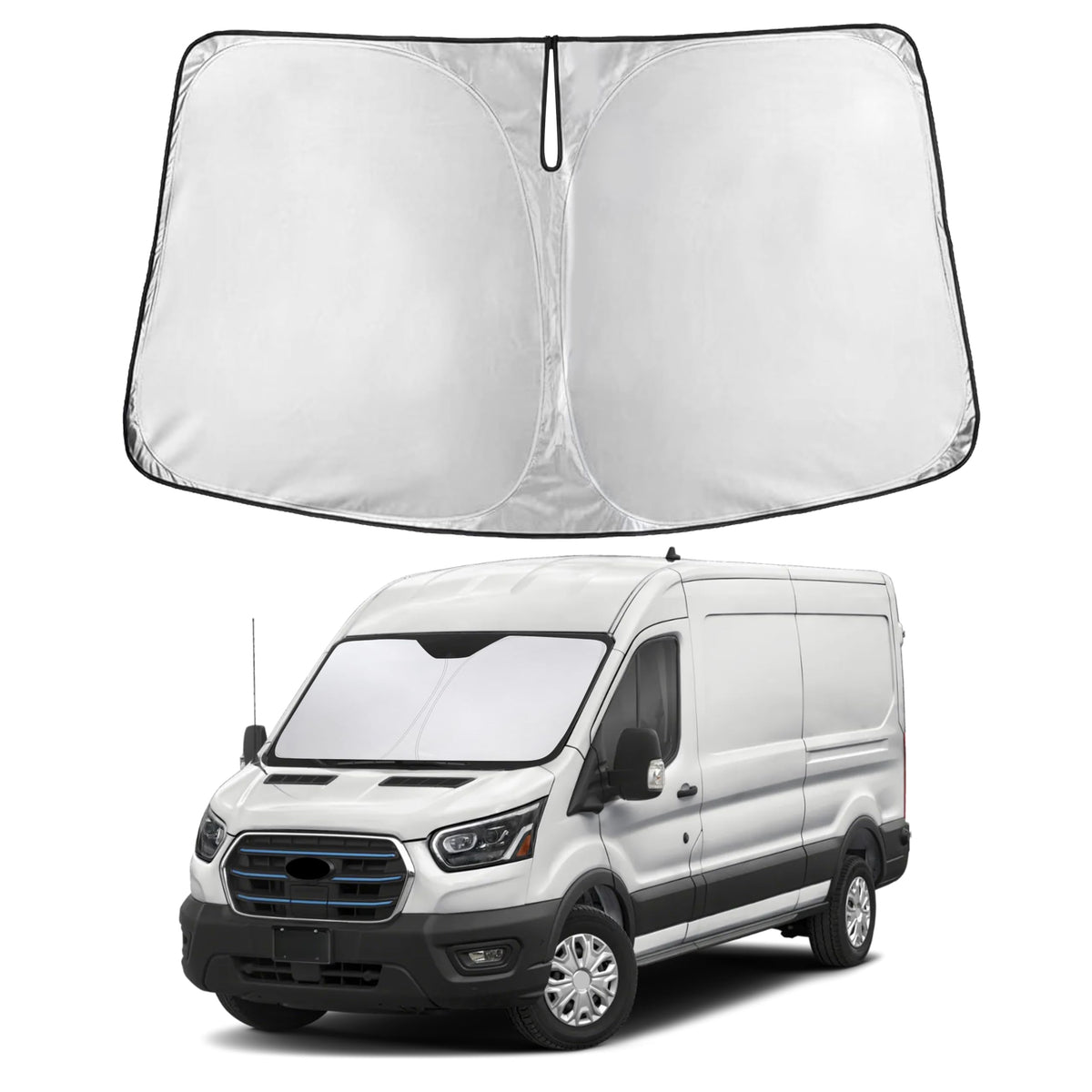 Autovir front view of fitted sun shade offering full windshield coverage and UV protection